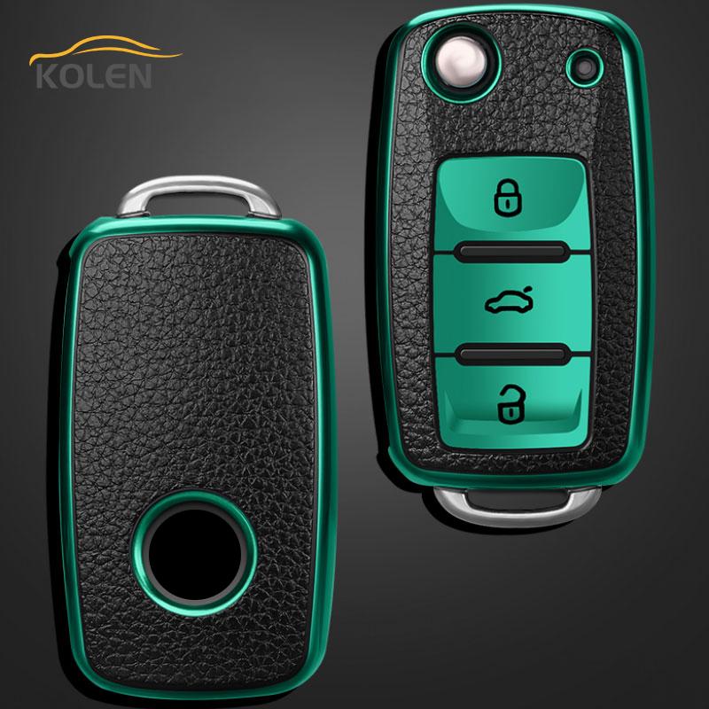 Leather TPU Car Smart Key Cover Case For Volkswagen VW Tiguan Polo Golf MK5 6 Passat Lavida Skoda Octavia Protector Shell Fob