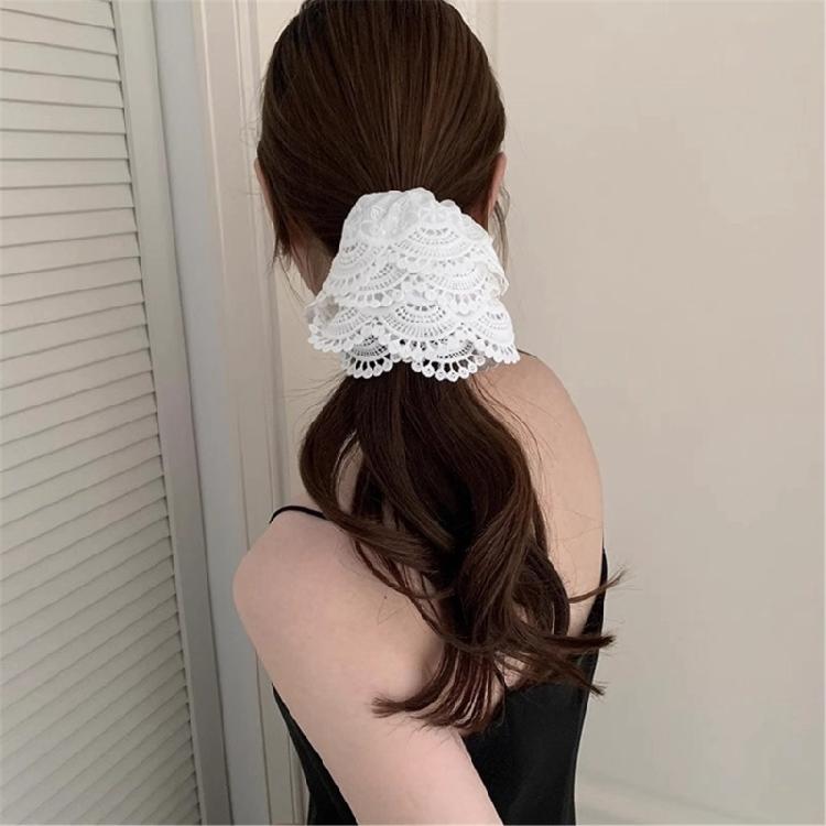 White Lace Flower Hair Scrunchies for Women Hair Elastic Aesthetic Hair Tie Hair Scrunchy Hair Circles Braid Holder