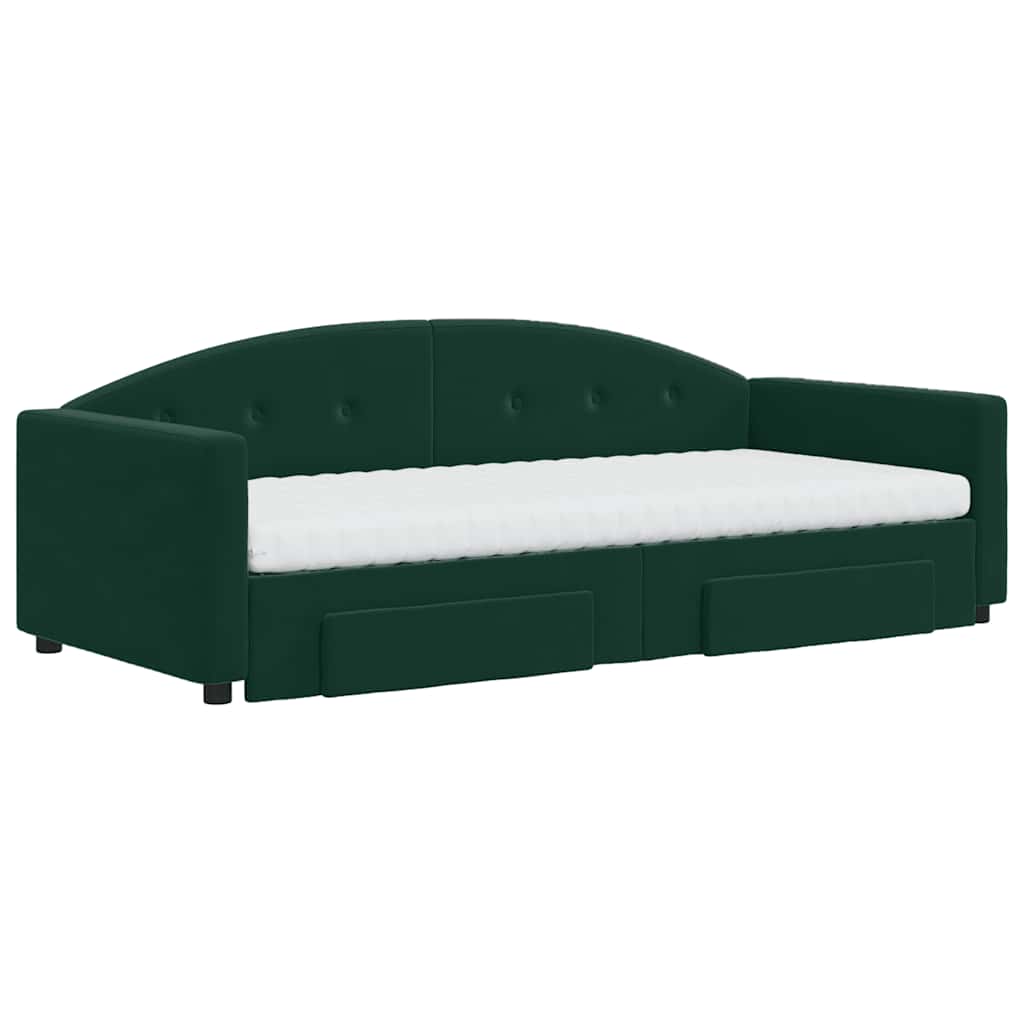 Extendable Daybed with Drawers Dark Green 90x200 Cm Velvet