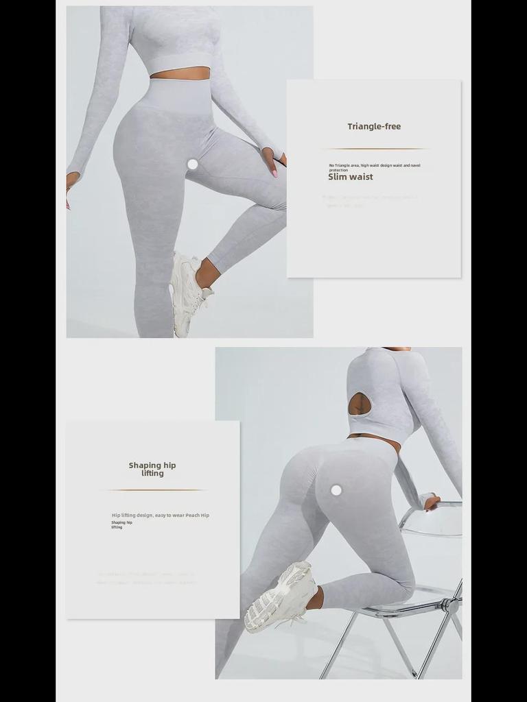 Dámská maskáčová jógová souprava s vysokým pasem - Dlouhý rukáv a kalhoty na podzim/zimu