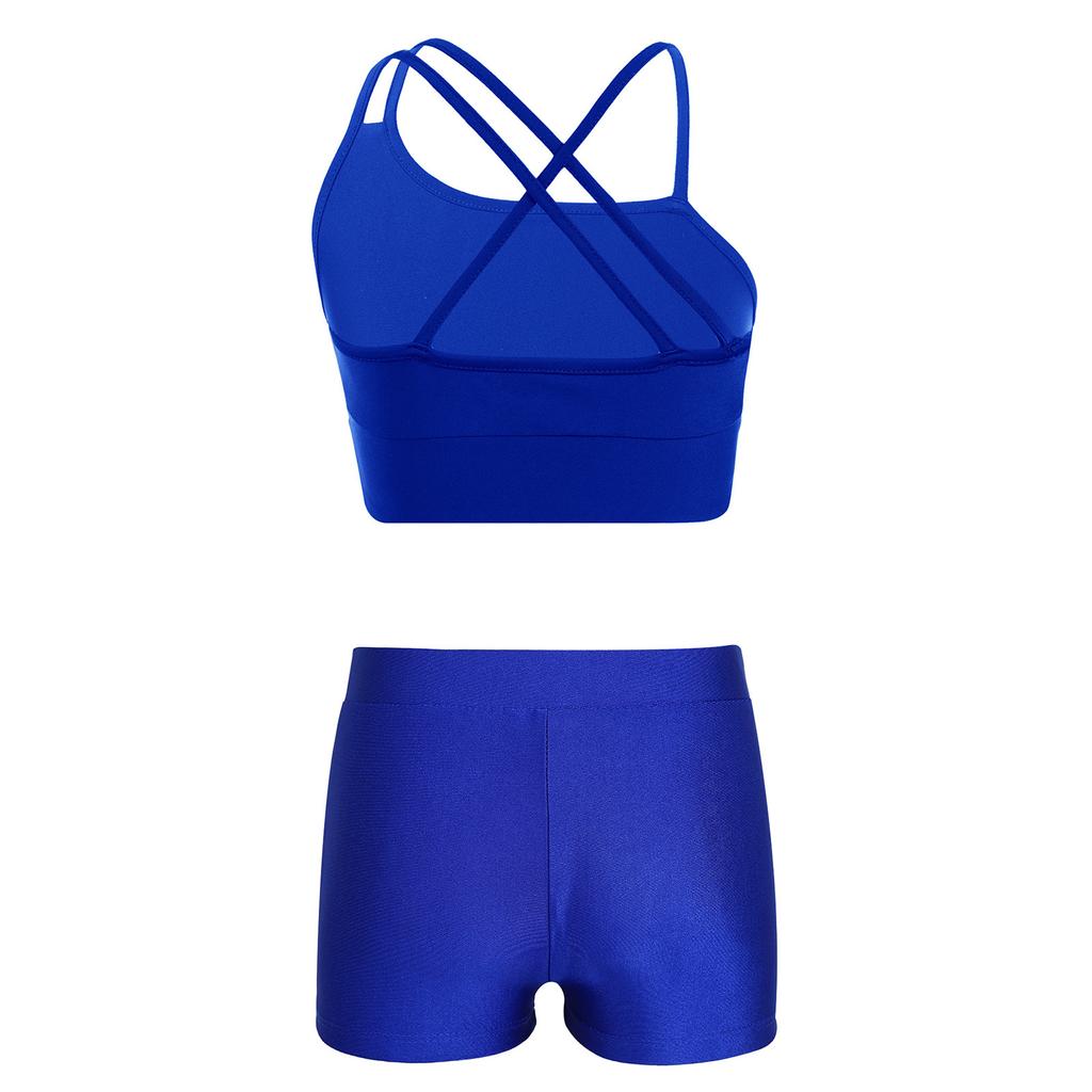 Kids Girls 2 Piece Dance Outfits Crop Top with Shorts Active Set Gymnastics Dancewear Swimwear