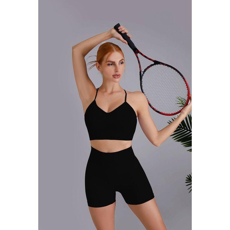 Cross Beauty Back Yoga Vest Suit Spaghetti Strap Sports Bra High Waist Belly Contracting and Close-Fitting Hip Fitness Pant Belt Chest Pad