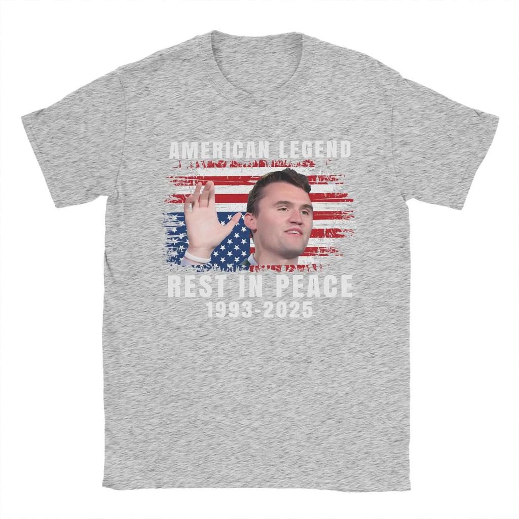 Fashion Rest In Peace Charlie Kirk American Flag Tshirts For Unisex Round Collar Cotton T Shirts Short Sleeve Tee Shirt Adult Tops