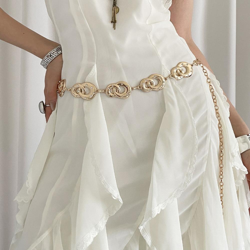 Elegant Metal Circular Ring Waist Chain Gold/Silver Dress Belt Chain Bohemian Body Chain  Women