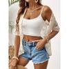 Elegant Women's Open Collar Contrast Lace Jacket - Lightweight Semi-Sheer Black & White Lace Panels, Spring Summer Fall Casual Chic Outerwear,
