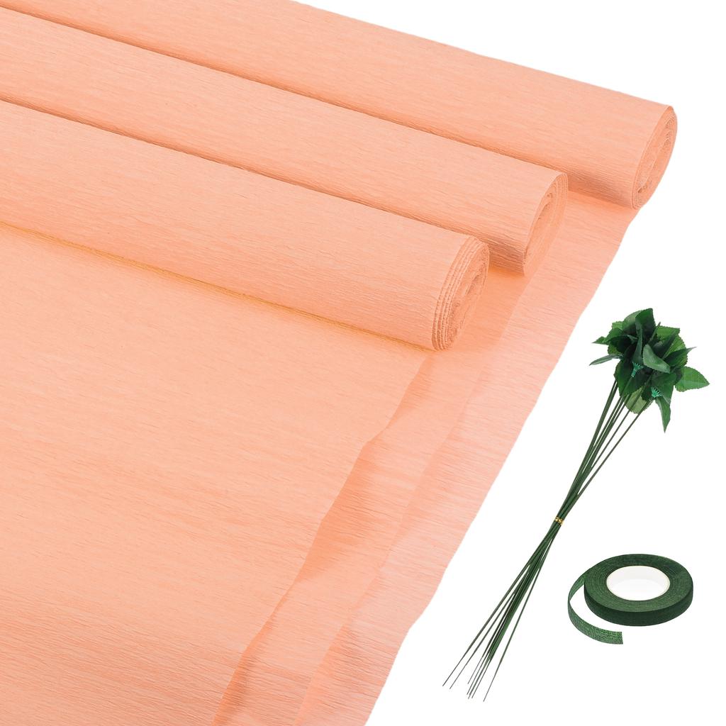 6pcs Crepe Paper Roll with Floral Stem Wire and Green Floral Tapes for Wedding Ceremony Various Large Festivals Decoration