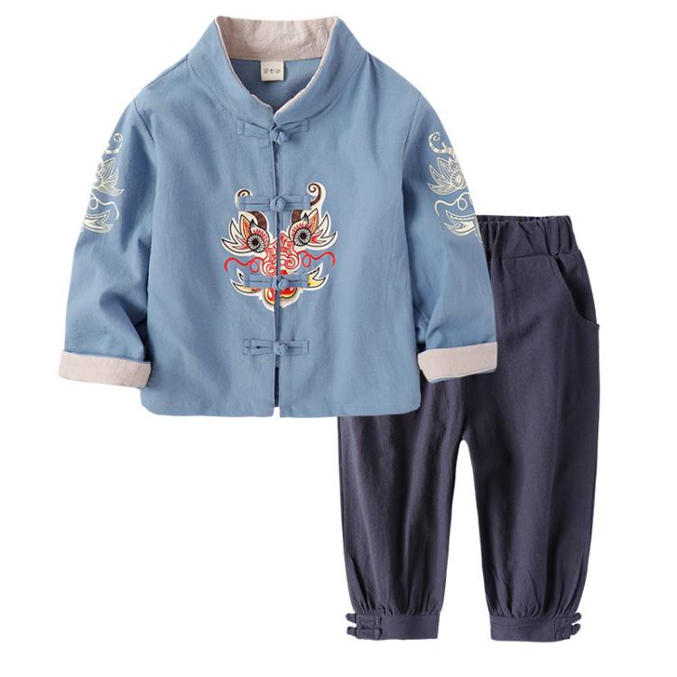 Kinder Baumwoll-Leinen Hanfu Set: Kurzarm & Shorts, Tang-Anzug Antikes Kostüm für Jungen & Mädchen - Zweiteiliges Performance-Outfit