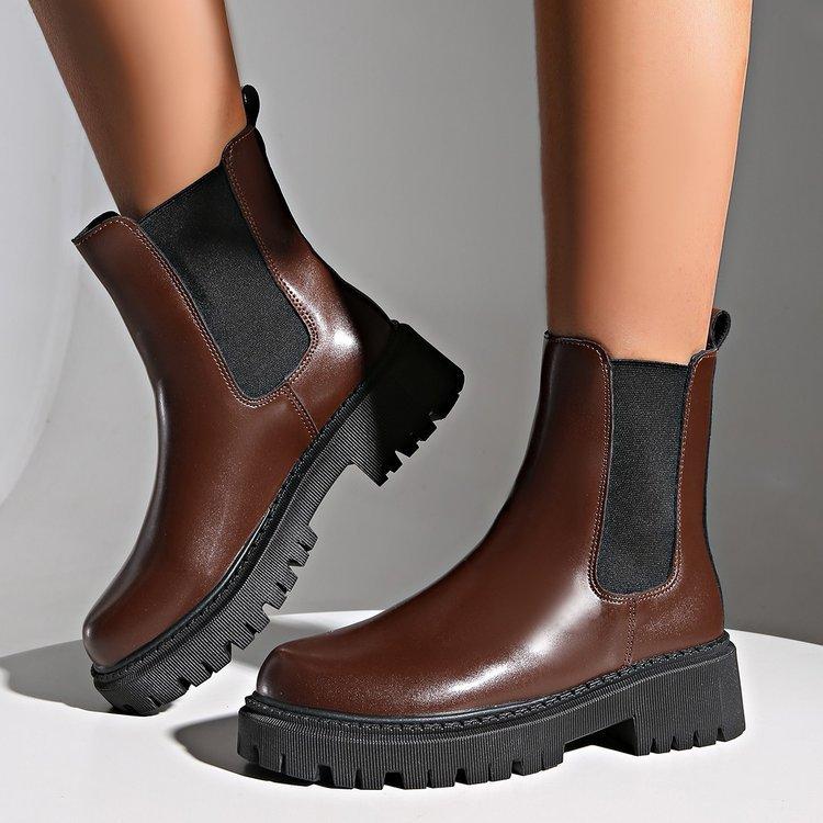 Thick soled boots for women British style thin chimney boots  summer 2025 Chelsea short boots for women