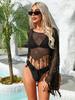 Women Hollow Out Long Sleeve Fringe Crochet Beach Bikini Cover Up