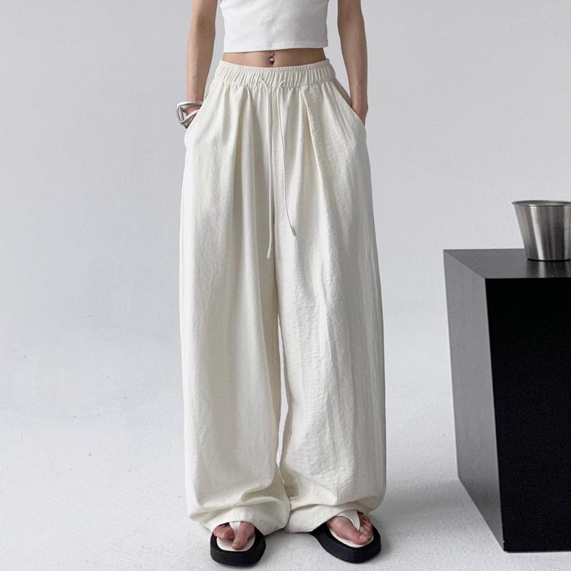 Women Wide Pants Casual Women s Pants Korean Style High Waisted Sweatpants Woman Trousers Summer Ice Silk S белый