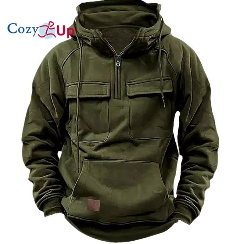 

Уютные мужские толстовки с капюшоном, толстовки с несколькими карманами, мужские куртки с капюшоном, половина молнии 2XL зелёный
