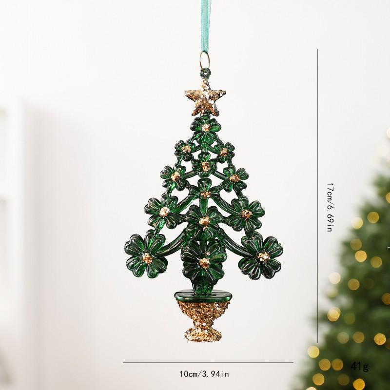 Matte Green Gradient Snowflake Christmas Tree Ornament PET Acrylic Hanging Decor Holiday Home Decoration