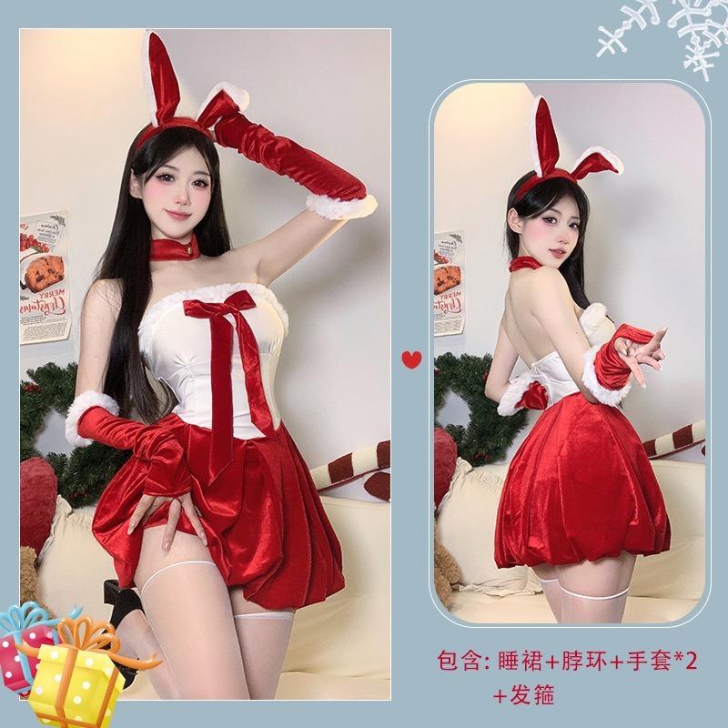 Sexy Lingerie Christmas Velvet Nightdress Cosplay Sexy New Robe Nightdress New Year's Day Uniform Suit