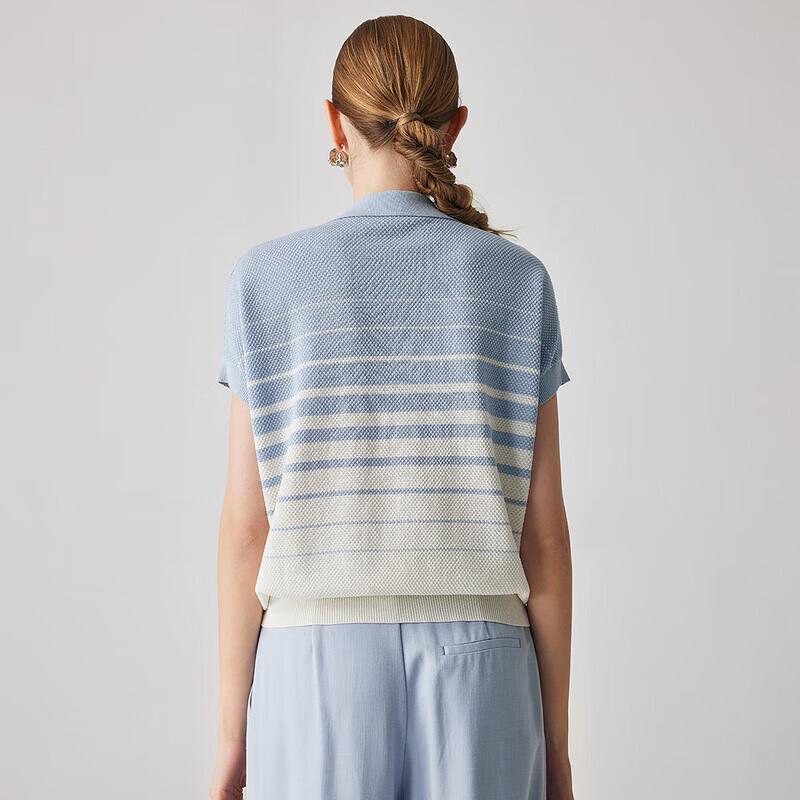 Women's Mulberry Silk Striped Polo Knit T-Shirt