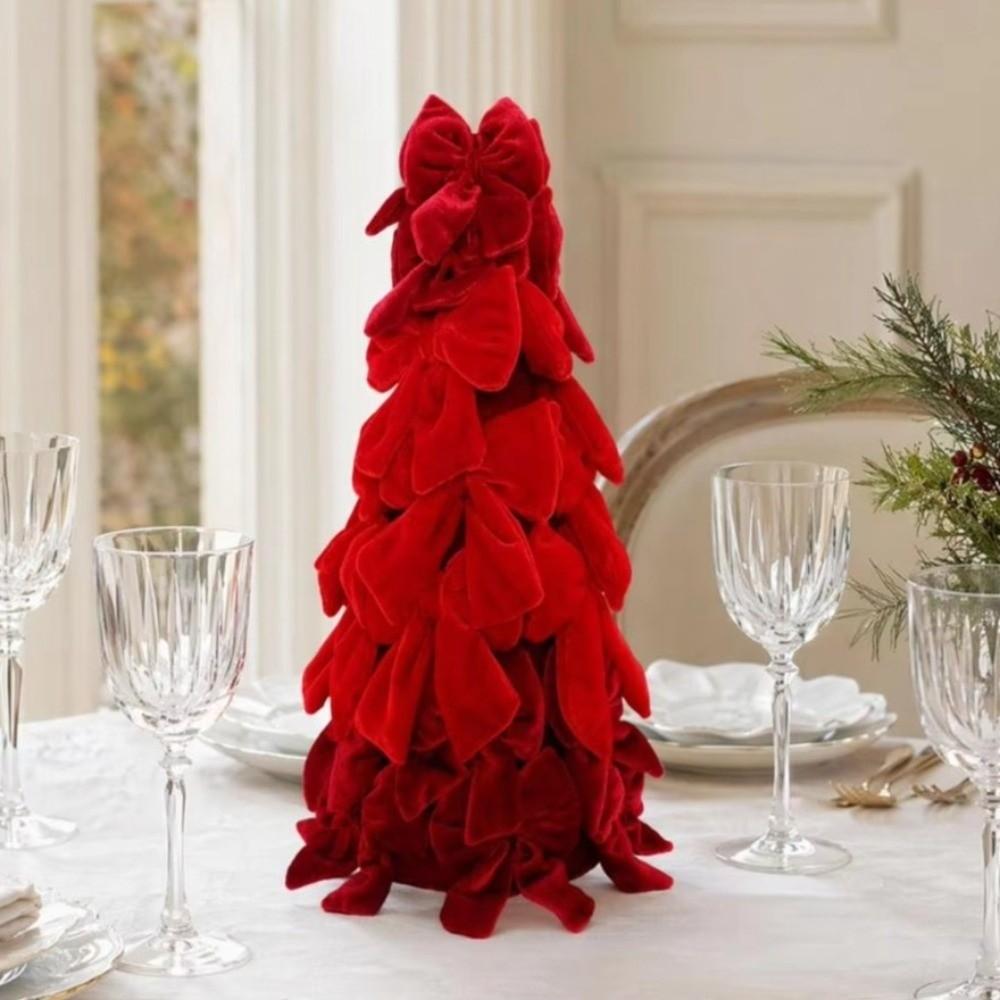 Handmade Craft Velvet Bow Christmas Tree Exquisite Holiday Tabletop Decoration Party