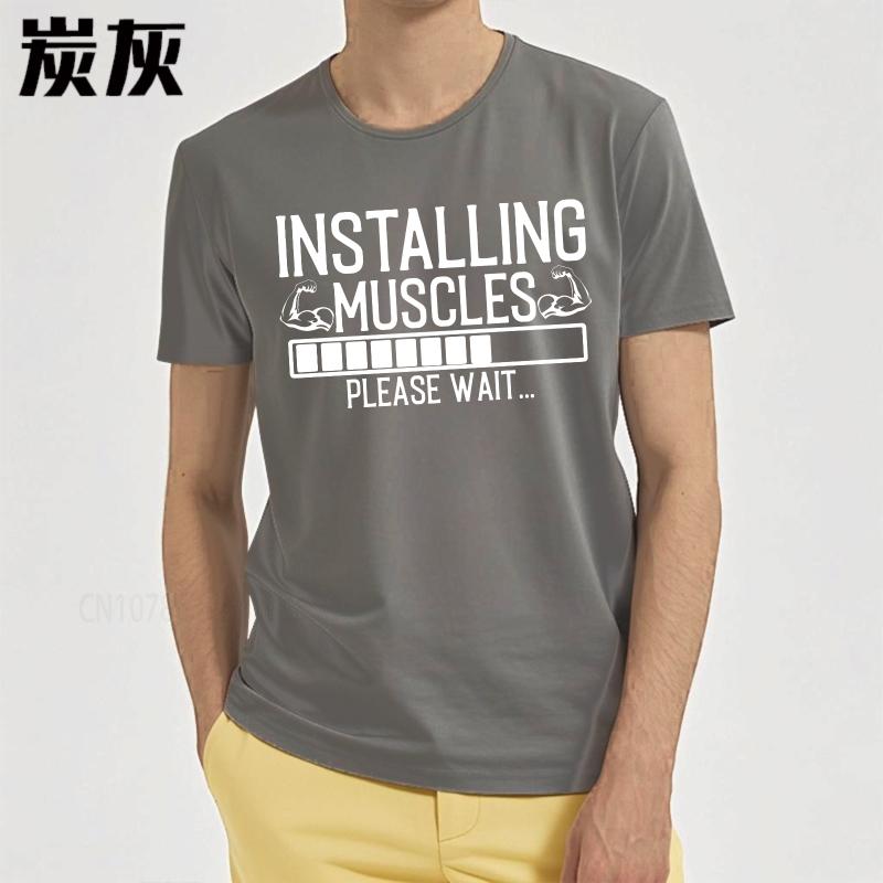 new cotton tshirt Plus Size summer Women tshirt Installing Muscles Please Wait Short Sleeve Travel Oneck tops male teeshirt