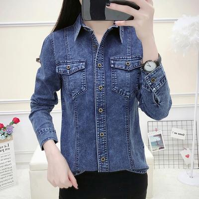 Herbst Winter Jeanshemd Frauen Super Hohe Qualität Einzelnen Tasten Taschen Langarm Top Femme Koreanische Shirts Blusen