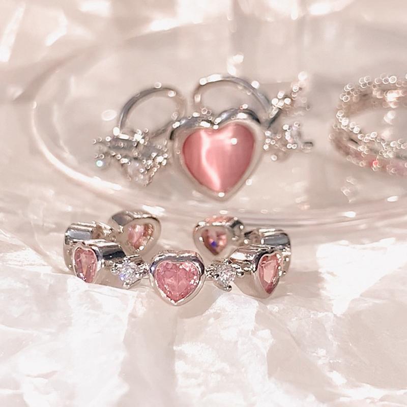 3pcs/set Y2k Styletrendy Open Rings Heart Finger Rings For Women Girls Kpop Sweet Cool Trendy Aesthetic Jewelry Gifts Jewelry