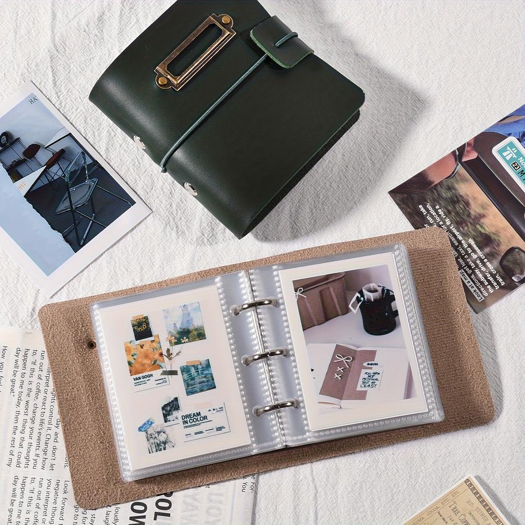 Photo Album Storage, Retro Leather Mini Polaroid Photo Album, Couple's Memory Book, 1-Pocket 3-Inch Travel Card Holder