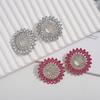 European and American Sunflower Stud Earrings: Colored Inlaid Diamond, Double Layer Round Flower Design