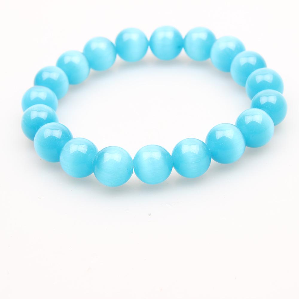 Sky Blue Cat's Eye Bracelet: Round Beads, Fresh Summer Crystal Jewelry for Women and Men