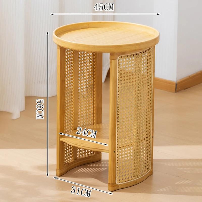 Rattan Coffee Table Circular Modern Tea Tables Living Room Storage Shelf Bedside Table Japanese Design Tables Sofas Furniture