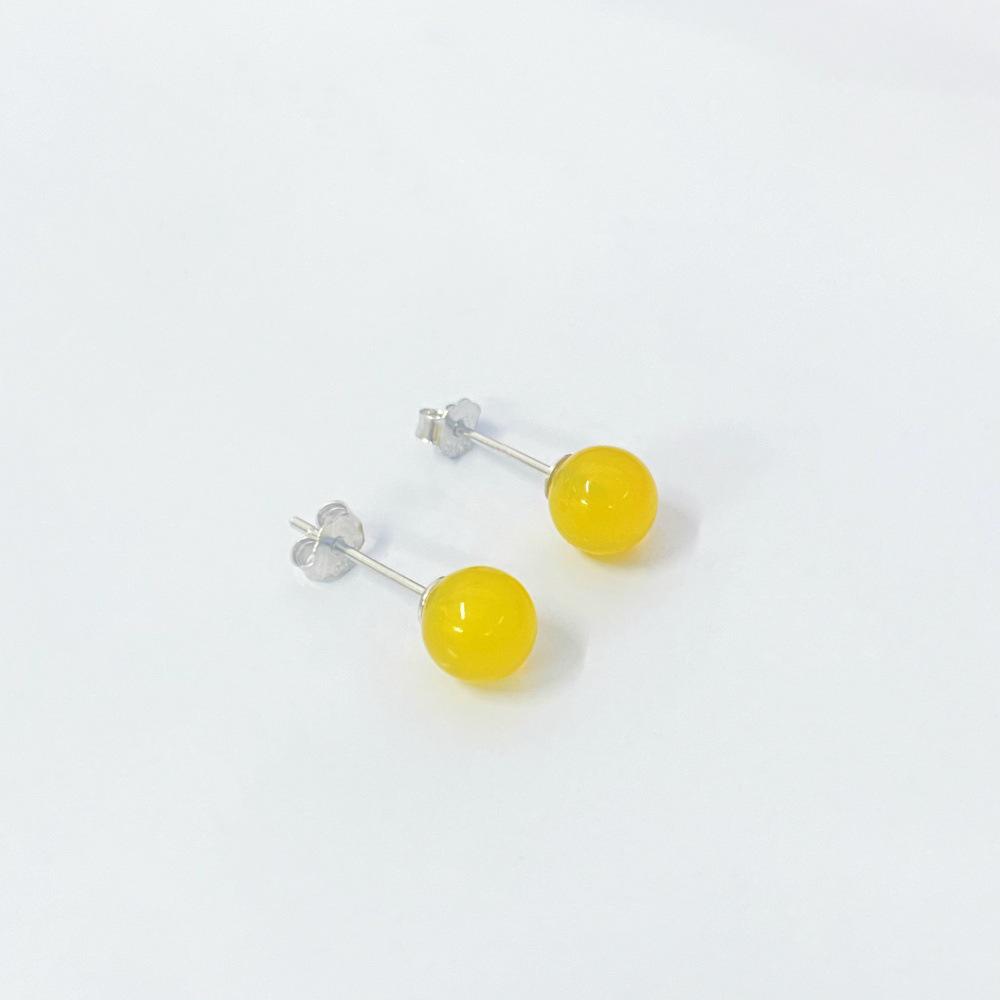 

Серьги-пусеты из стерлингового серебра 925 пробы с желтым агатом: Женские украшения в ретро китайском стиле с круглыми бусинами