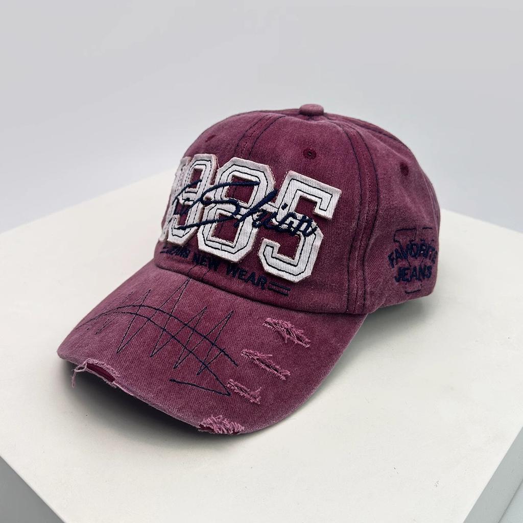 New Men's and Women's Hats  Embroidered Baseball Cap  Wash Cotton Ripped Outdoor Sunshade Casual and Fashionable Baseball Cap