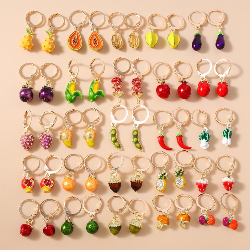 Cute Simulation Fruits Earrings for Women Grape Strawberry Apple Drop Earrings Girls Jewelry Gift