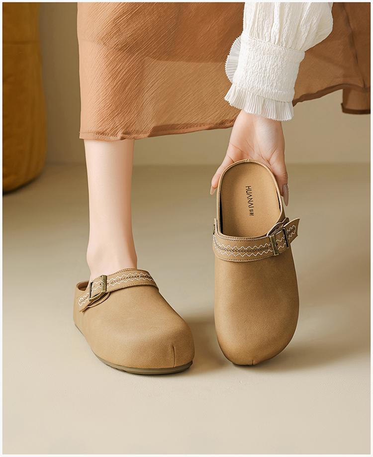 2026 Spring/Summer New Boken Cool Slippers for Lazy Women, Thick Bottom Outskirt, Retro Baotou Half Slippers
