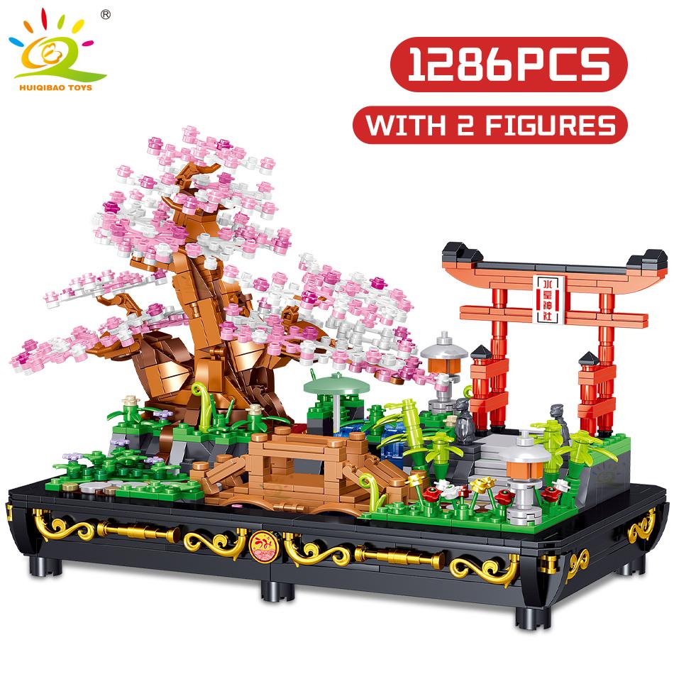 

Цветы вишни, сосна, растение в горшке, MOC, строительные блоки, городские кирпичи, строительные детские игрушки, украшение дома no box