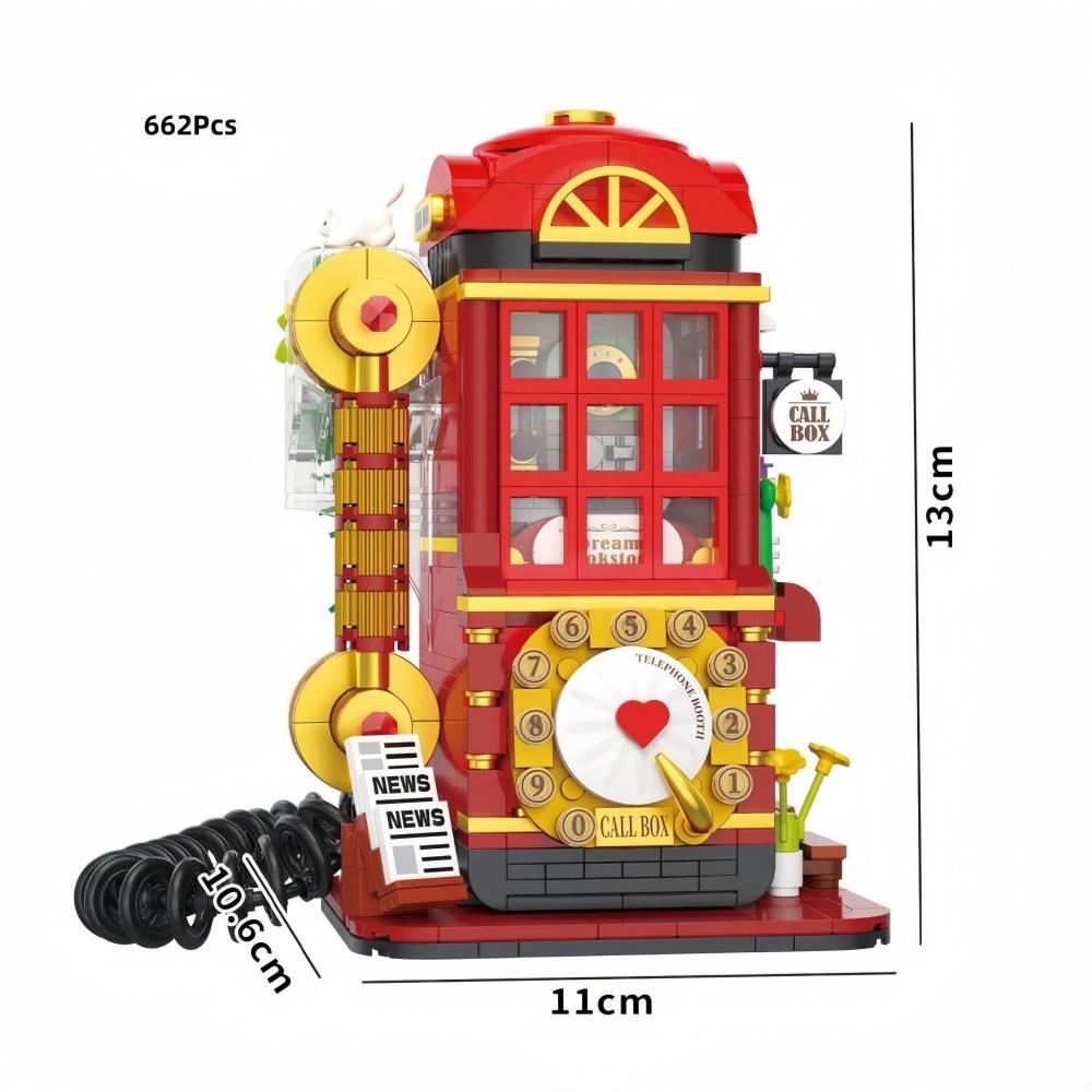 KNEW BUILT Vintage Telefooncel Mini Bouwstenen DIY Puzzel Speelgoed Bureau Decor Retro Verzamelaar Cadeau voor Kinderen Volwassenen in bag