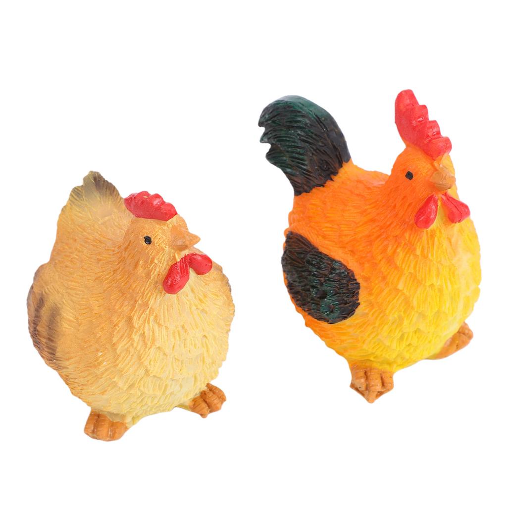 2PCS Easter Chicken Figurines Rooster and Hen Statue Resin Ornaments for Indoor Outdoor Tabletop Decor
