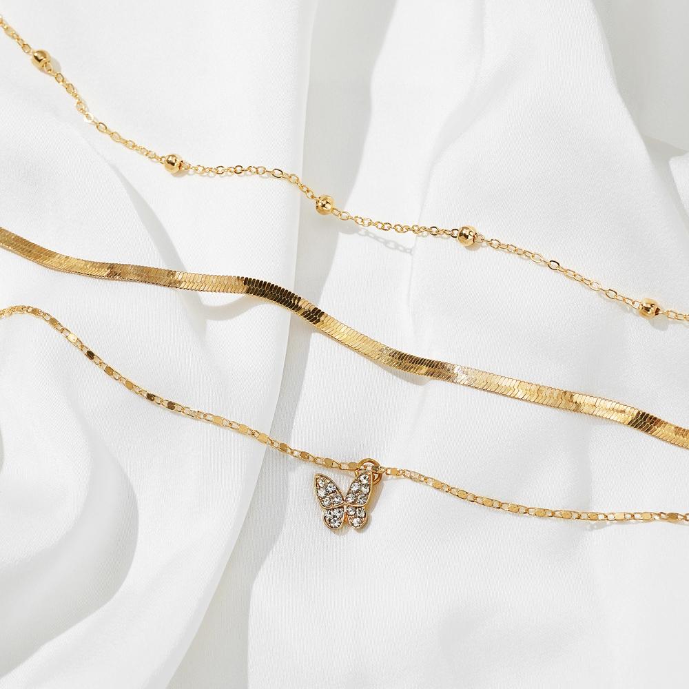 Schmetterlings-Anhänger, luxuriöse, elegante Halskette, Temperament-Charm-Pullover-Kette, dreiteiliges Halsketten-Set