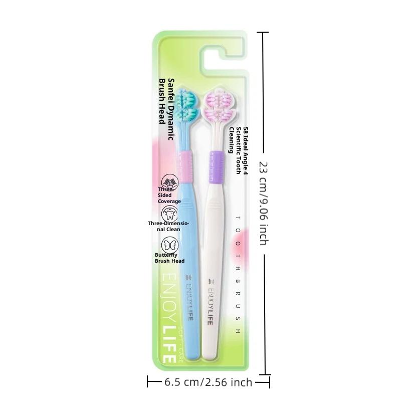 2 Stück Stereo Dreiseitige Zahnbürste Ultrafeine Weiche Borsten Erwachsenen-Zahnbürste Tiefenreinigung Detail Zwischenräume Reinigung Gesundheit Mundpflege