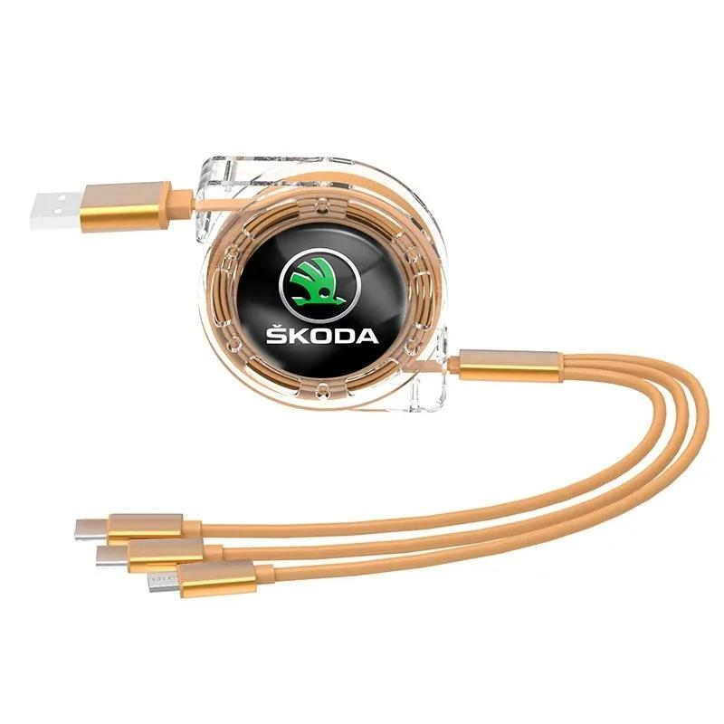 

2025 New Car 3-in-1 Micro Data Wire USB Type C Fast Charger For Skoda Octavia MK2 MK3 2 3 A7 Fabia Karoq Kodiaq Rapid Car Access For Skoda золотий