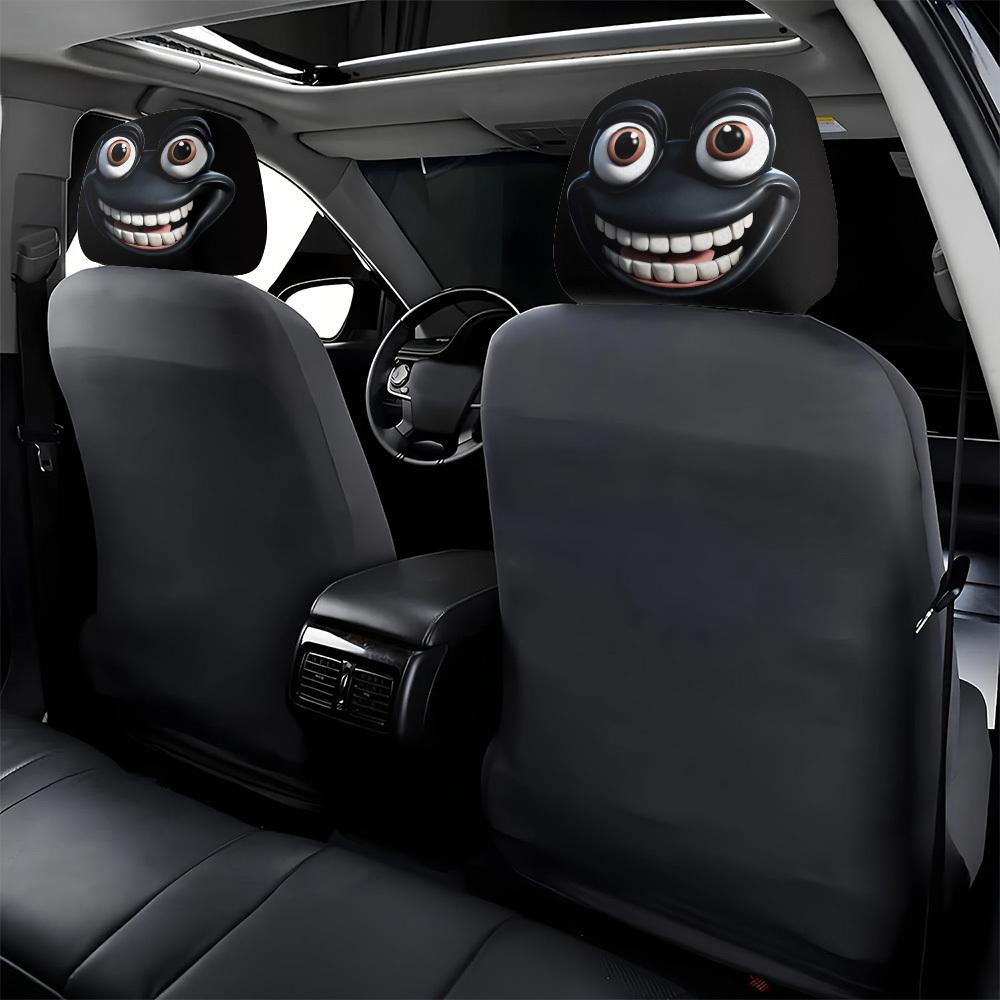2pcs Fun Cartoon Face Car Headrest Covers Pillowcase Soft Comfortable Decorative Washable Polyester Seat Covers Car Accessories