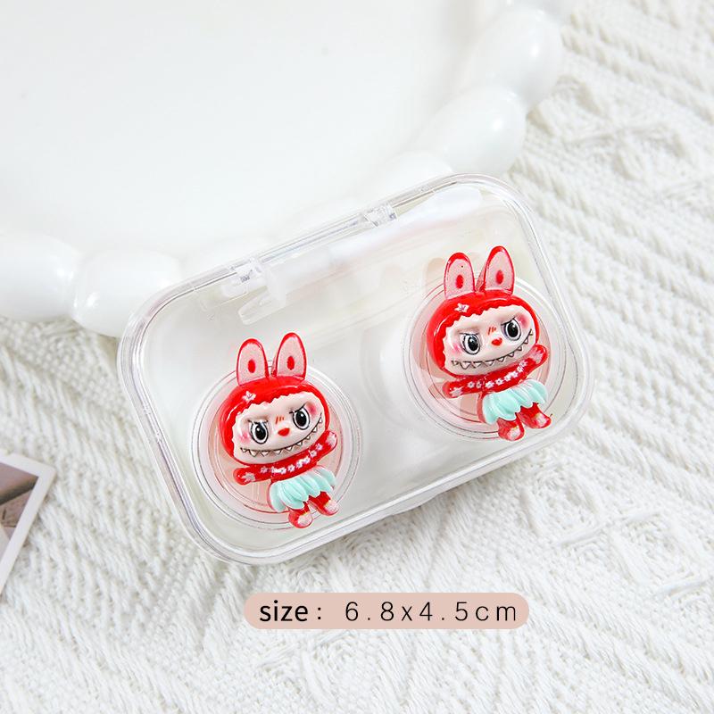Cute Portable Eye Contacts Case Labubu Cartoon Beauty Pupil Storage Box With Wearing Stick Tweezers Travel Contact Lenses Case