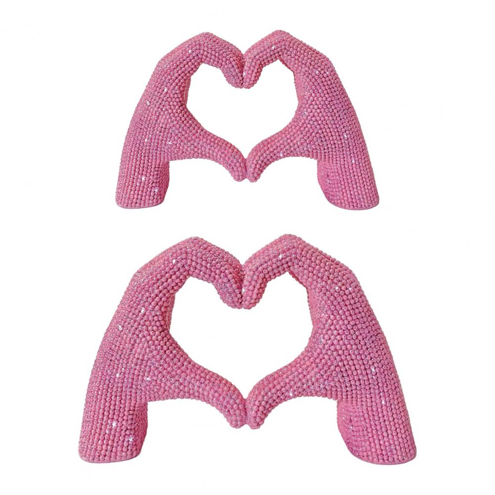 

Resin Love Sculpture Love Hand Ornament 1 or 2 Pcs Glitter Love Gesture Figurine Heart Hand Shape Resin Statue Valentine s Day S рожевий