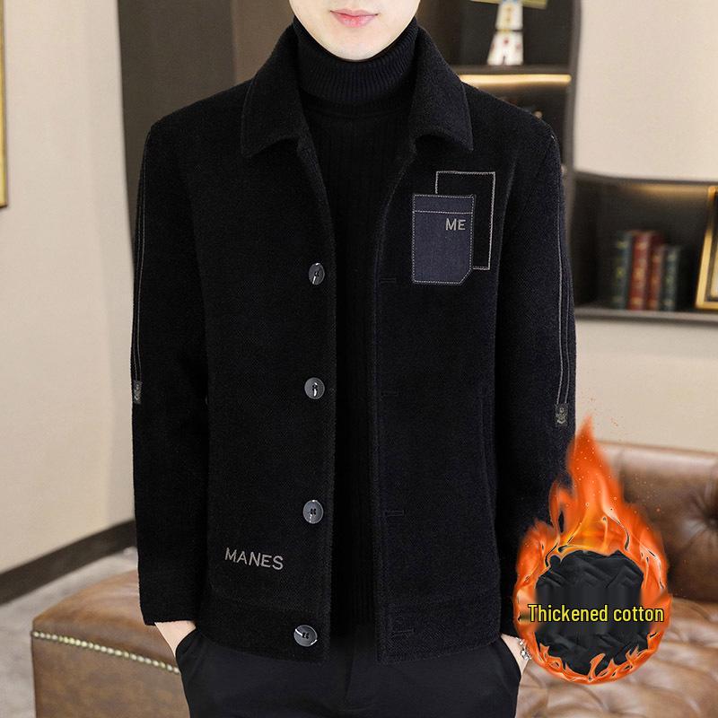 Men’s Thick Woolen Coat: Autumn/Winter Casual, Short, with Cotton Padding and Fleece Lining
