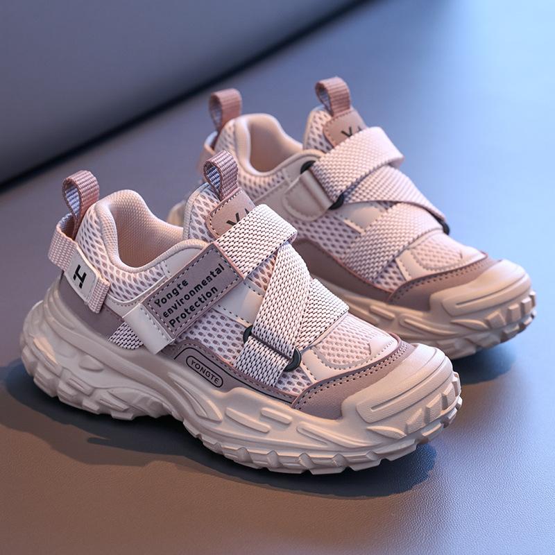 Girls 2025 autumn new double mesh breathable rotating buckle children's sports boys soft sole middle and old children's dad shoes
