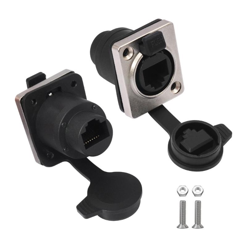 RJ45 Panel Mounted Coupler With Locking Interface 180/90 Degree Compatibles Cat5/Cat6 Cable ABS Metal