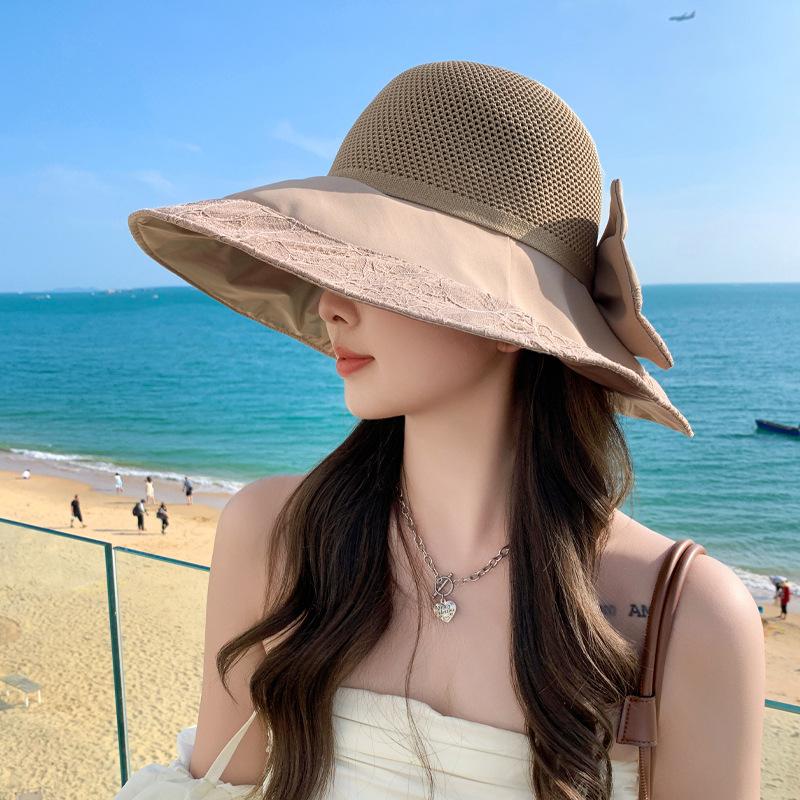 New Hat Women's Knitted Mesh Breathable Bucket Hat Lace Lace Sunscreen Sun Hat Summer Sun Hat