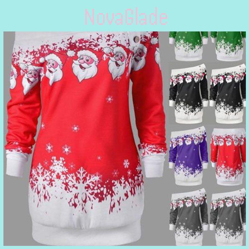 Stilvolle Damen-Weihnachtspullover mit gemütlichen langen Ärmeln und Weihnachtsmann-Aufdruck