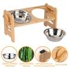 6 Gears Adjustable Pet Bowl Stand Stainless Steel Bowls Double Bowl Elevated Feeder Sturdy Bamboo Pet Food Feeder Large Dogs