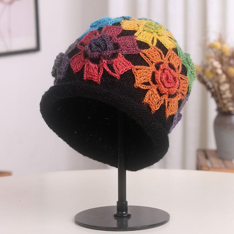 Весенняя женская шапка Вязаная шапка Теплая Модная Цветочная One Size бежевый