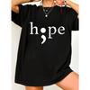 Plus Size, Women's Plus Size Oversized Punctuation Mark T-Shirt - Hope Letter Slogan Print Round Neck Short Sleeve Blouse-Compatible Top | Machine