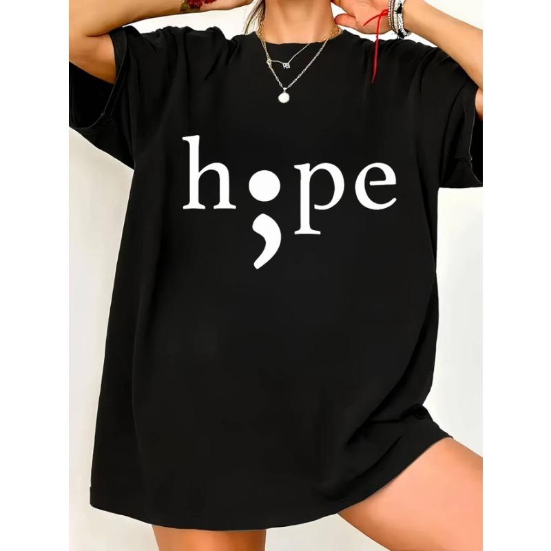 

Plus Size, Women s Plus Size Oversized Punctuation Mark T-Shirt - Hope Letter Slogan Print Round Neck Short Sleeve Blouse-Compatible Top | Machine 4XL чорний