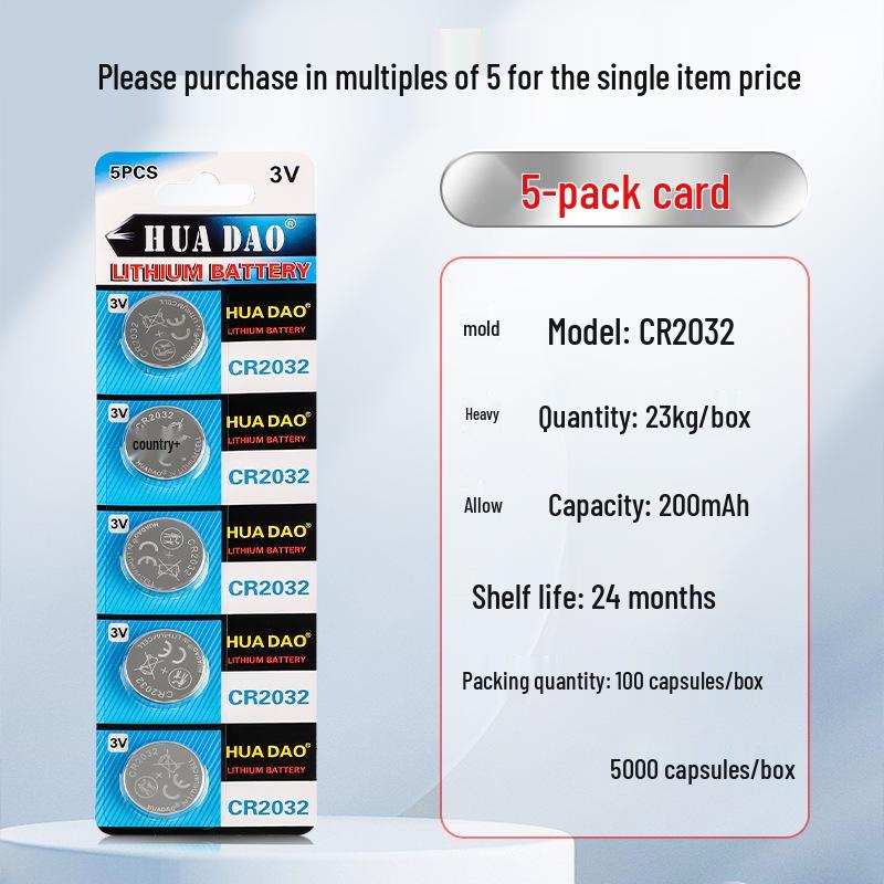 CR2032 3V Lithium Manganese Button Battery for Watches, Remotes, and Car Keys