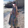Seaside Vacation Floral Suspender Dress Women's New Retro Bohemian Ethnic Style Beautiful Medium and Long Dress